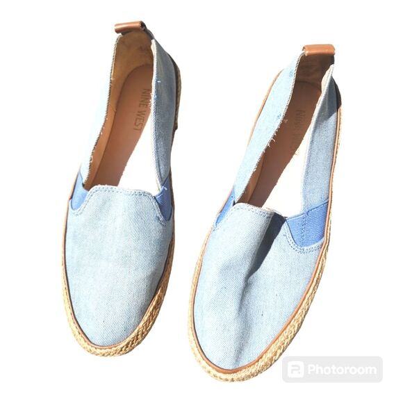 Nine west loafers boat shoes Denim Blue/ tan canvas women's sz 6 shoes comfy - Picture 1 of 16